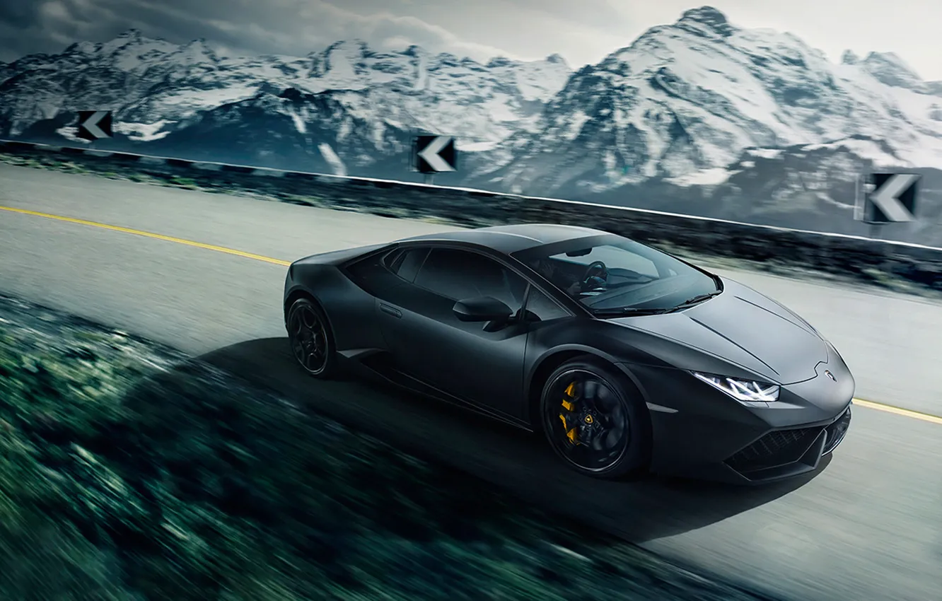 Photo wallpaper Lamborghini, Speed, Black, Mountain, Road, Supercar, Huracan, LP640-4