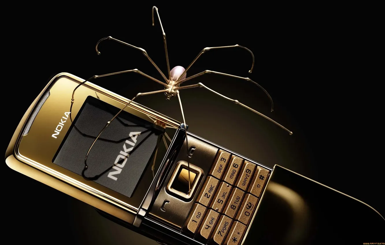 Photo wallpaper spider, black background, Golden color, Nokia 8800 Gold