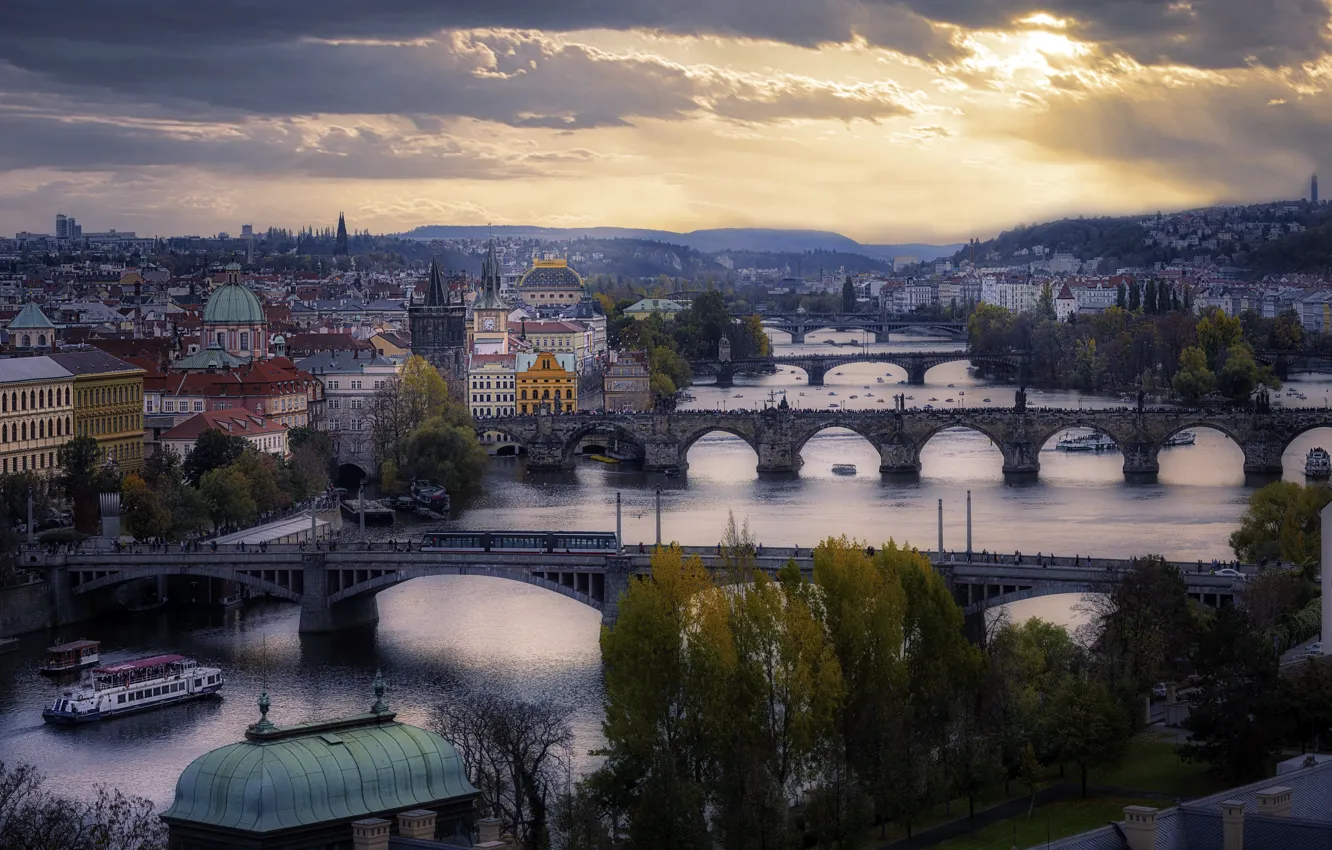 Photo wallpaper bridge, the city, Praga