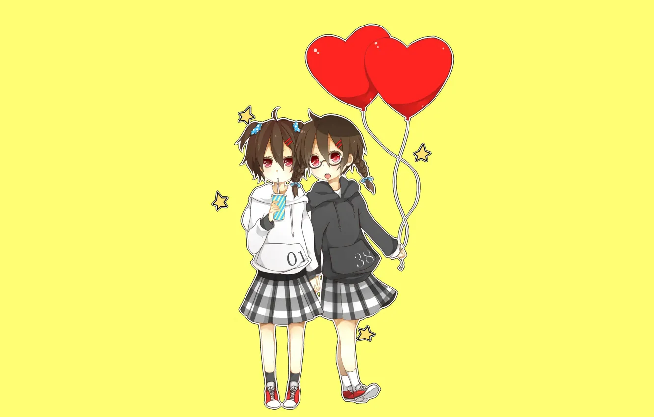 Photo wallpaper balls, girl, hearts, sisters, Durarara, Durarara