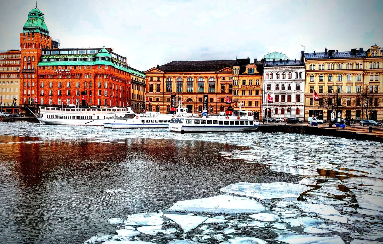 Photo wallpaper building, ice, Stockholm, Sweden