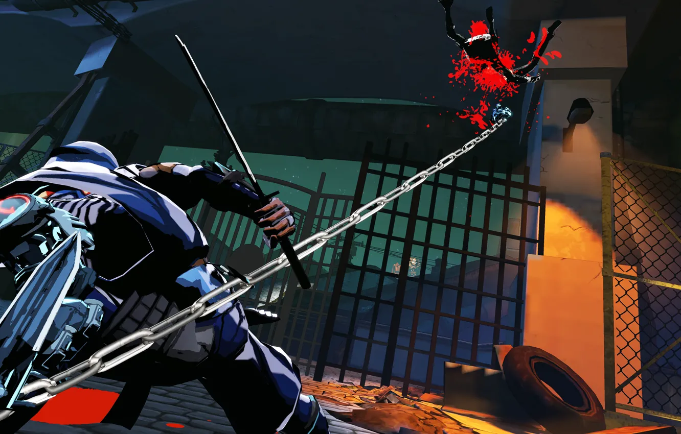 Photo wallpaper the game, katana, chain, hood, kimono, ninja, cyborg, current