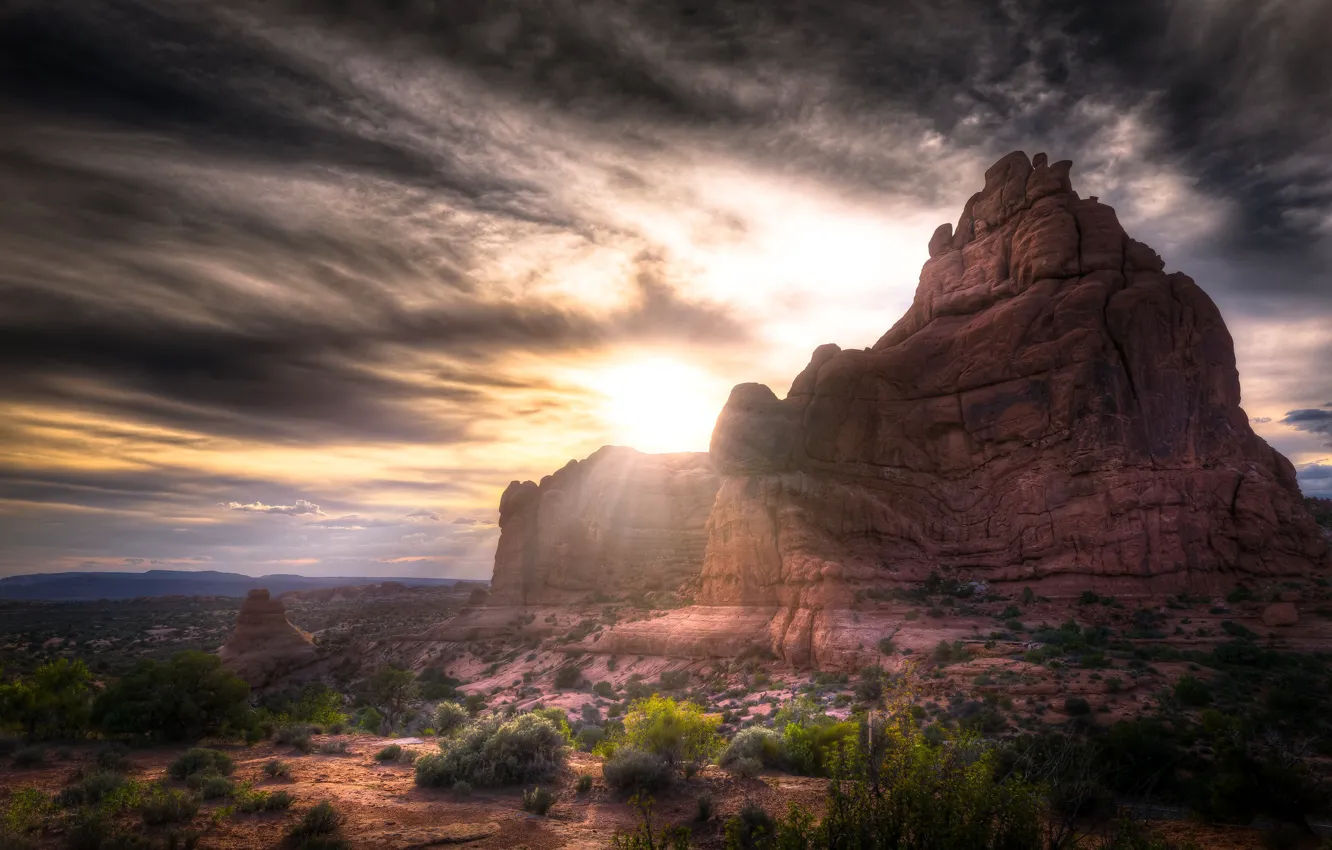 Photo wallpaper Sunset, Arches National Park, red rocks