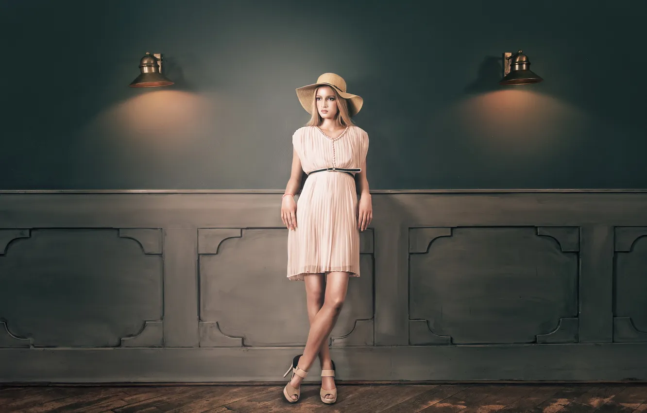 Photo wallpaper girl, pose, wall