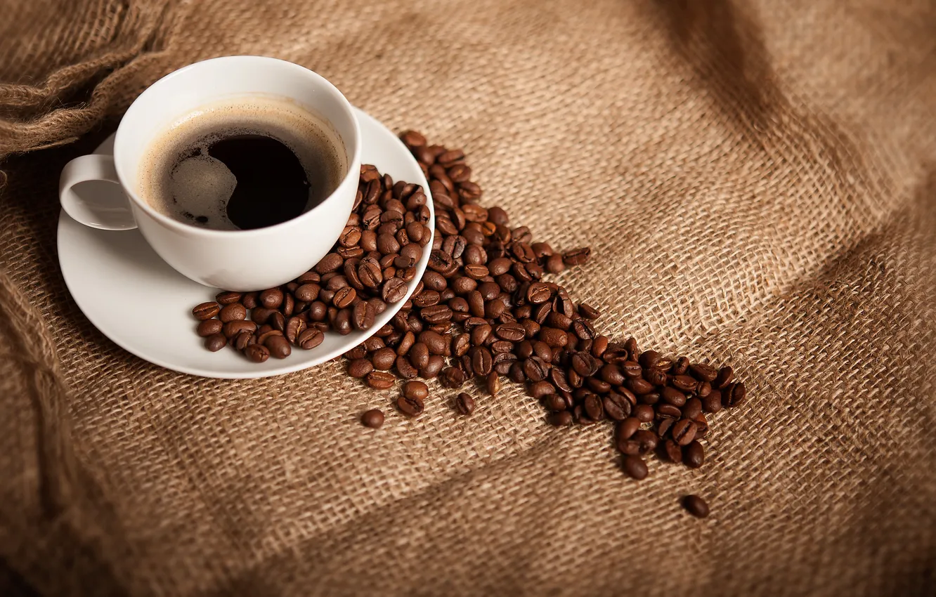 Photo wallpaper coffee, grain, Cup, white, saucer