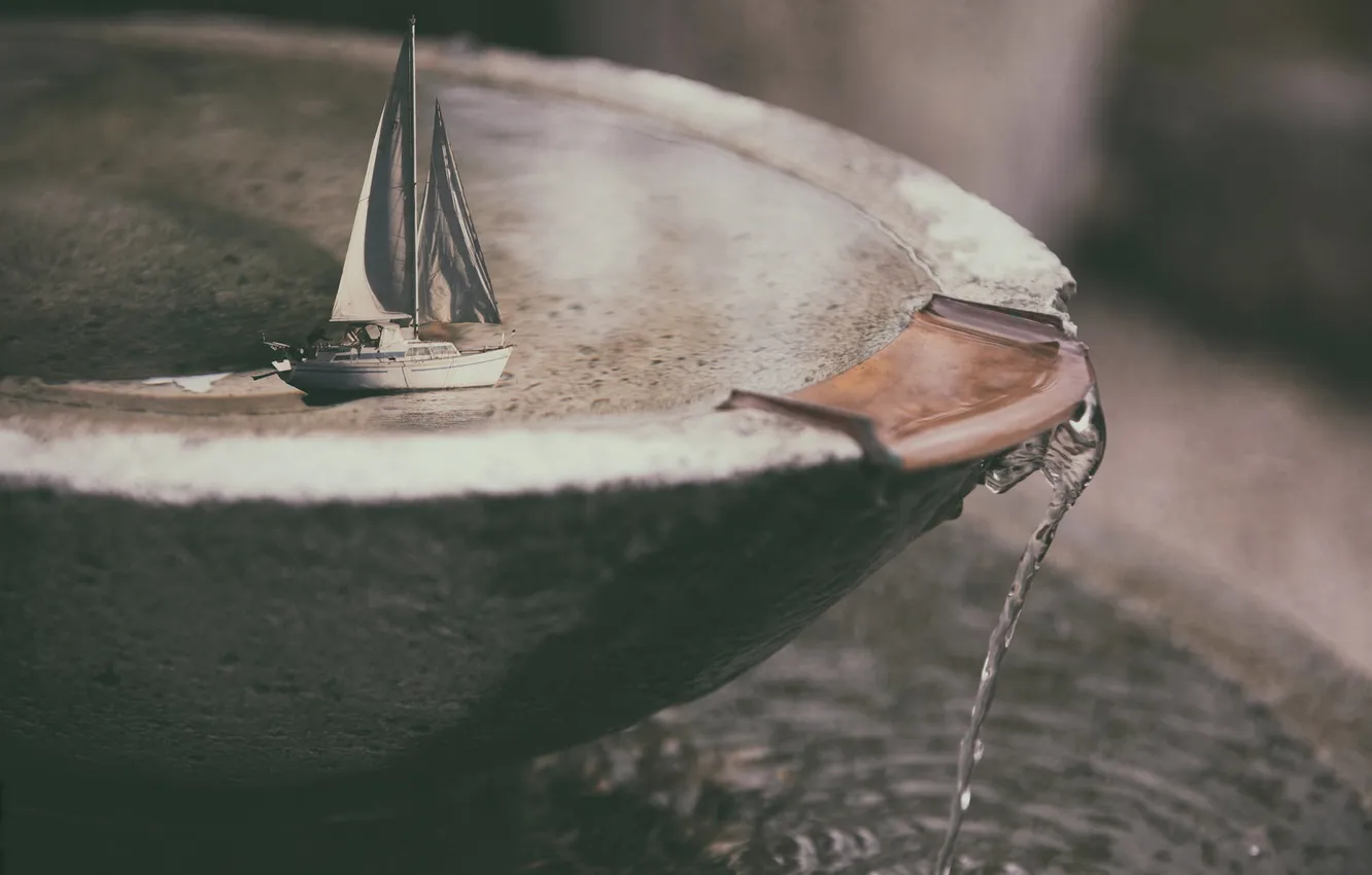 Photo wallpaper water, ship, waterfall