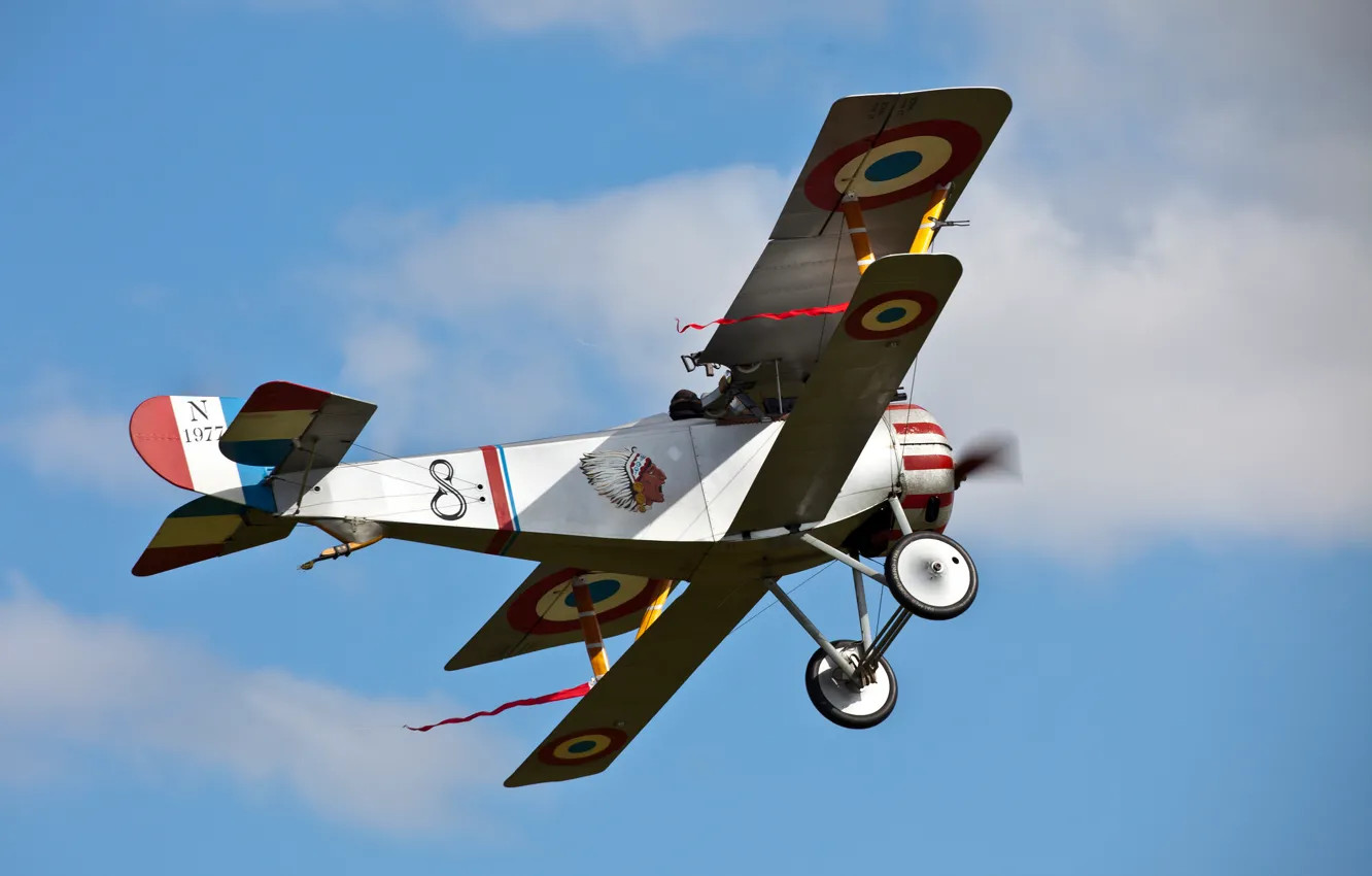 Photo wallpaper the sky, flight, the plane, biplane