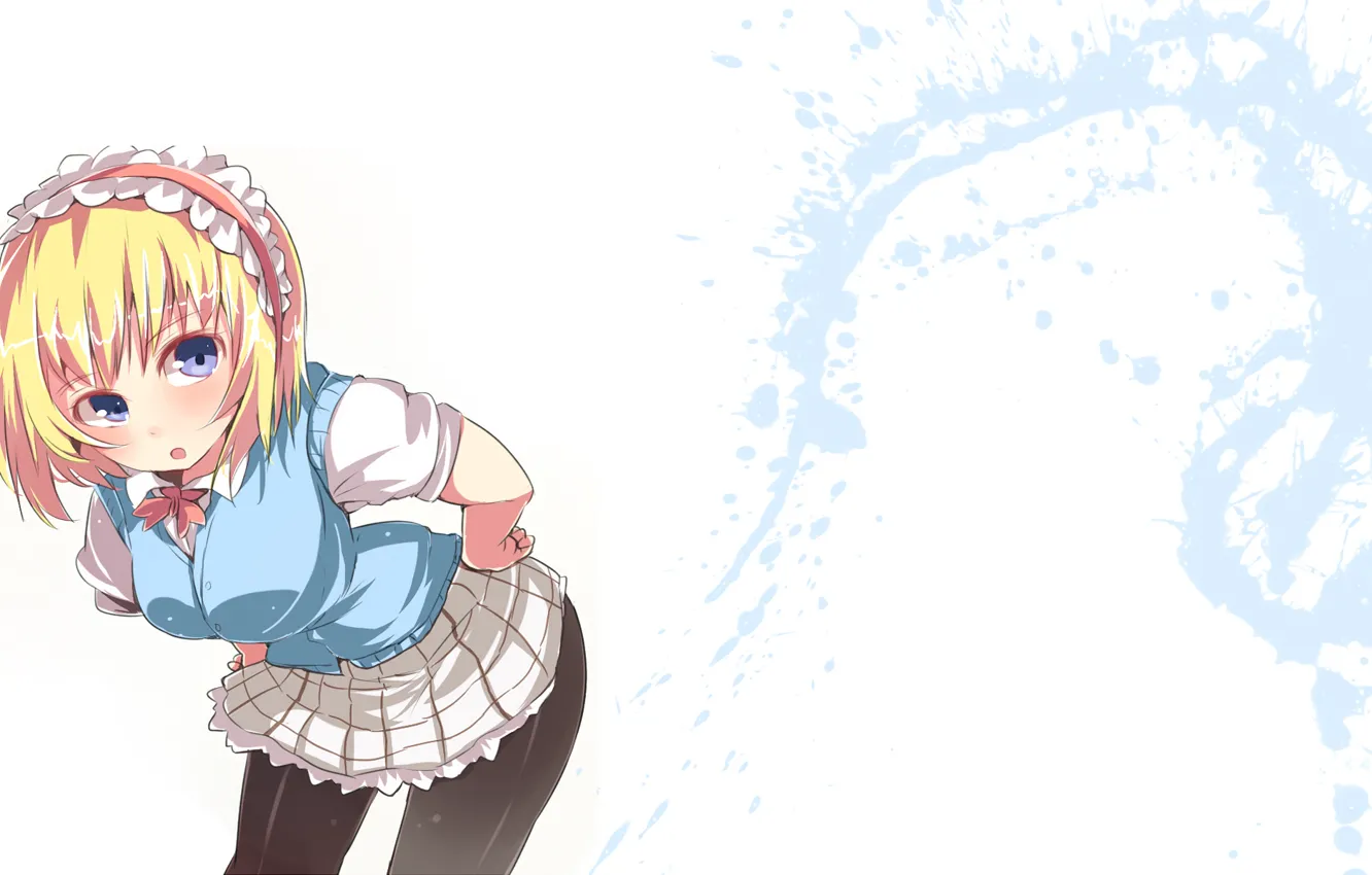 Photo wallpaper girl, surprise, anime, blonde, white background, school uniform, spray paint