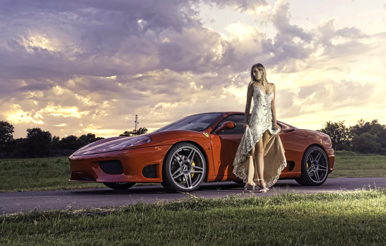 Photo wallpaper machine, auto, pose, style, model, dress, Ferrari, Callie Ann Staires