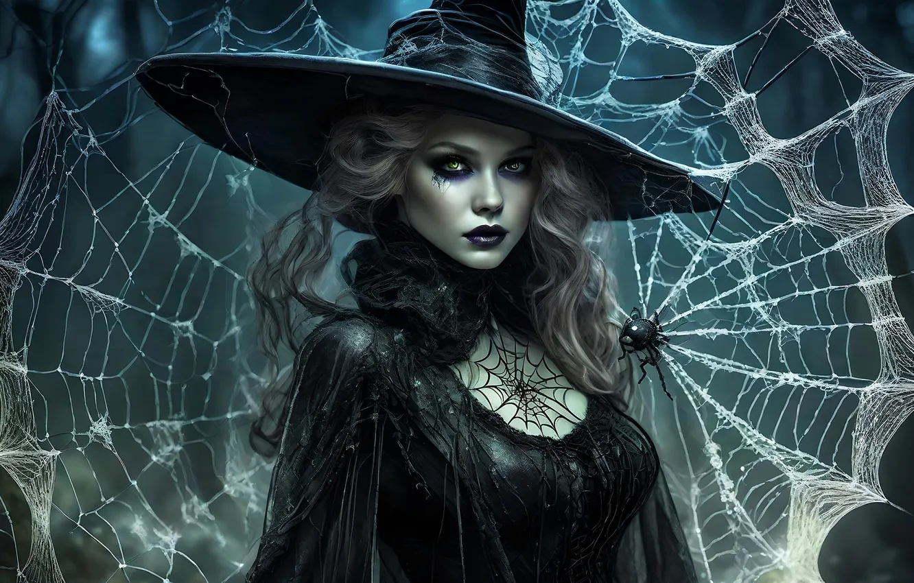 Photo wallpaper girl, web, witch