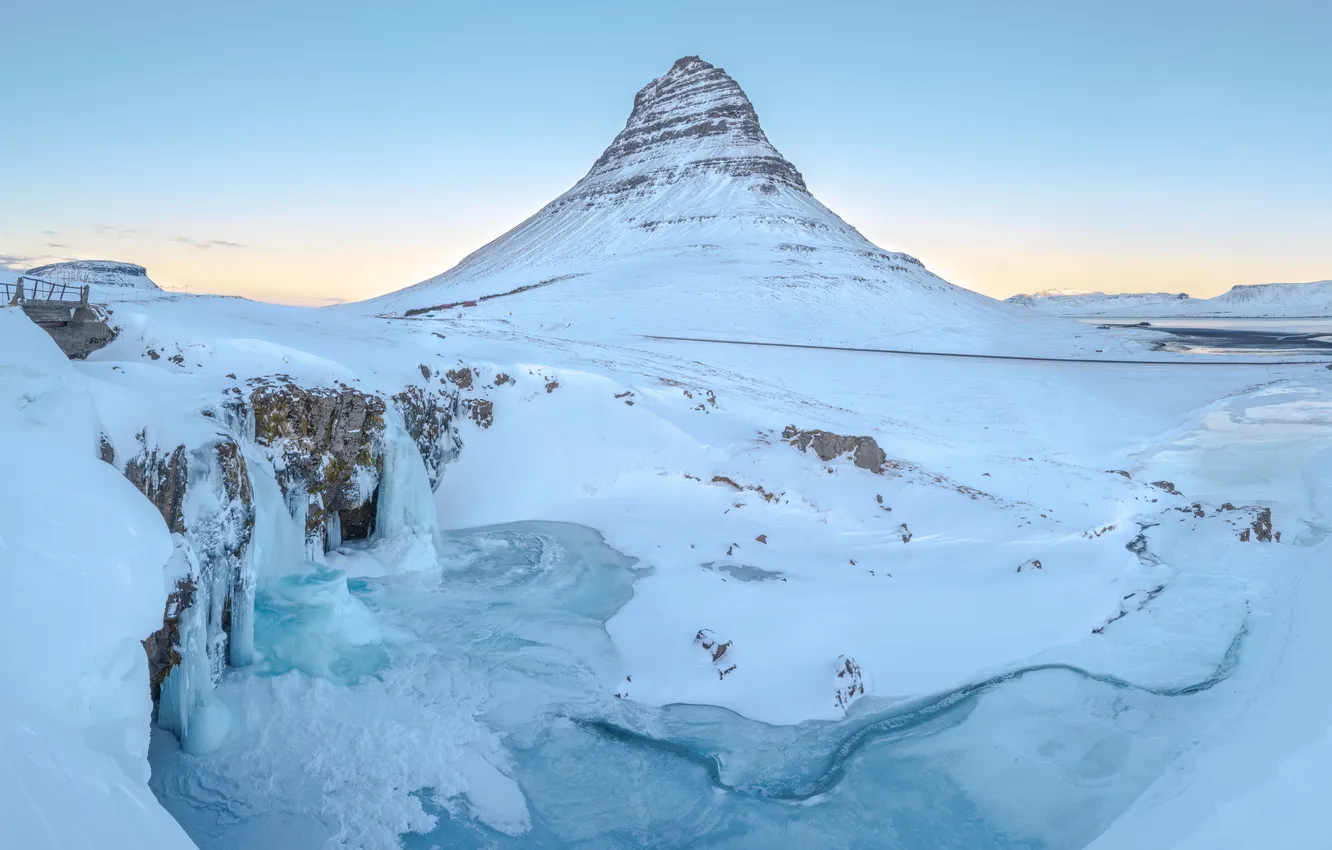 Photo wallpaper snow, mountains, Iceland, Kirkjufell