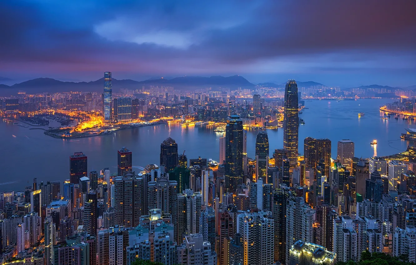 Photo wallpaper lights, the evening, China, Hong Kong