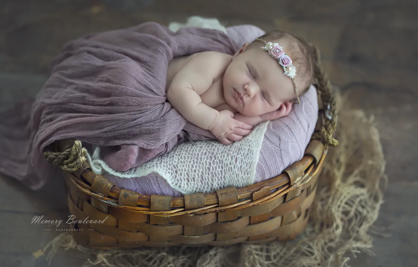 Photo wallpaper basket, sleep, dress, girl