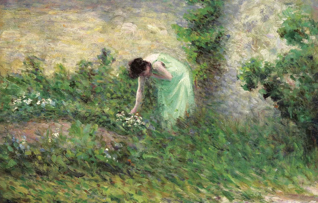 Photo wallpaper landscape, picture, 1902, Maximilien Luce, Maximilien Luce, Gisors. Woman Collecting Flowers