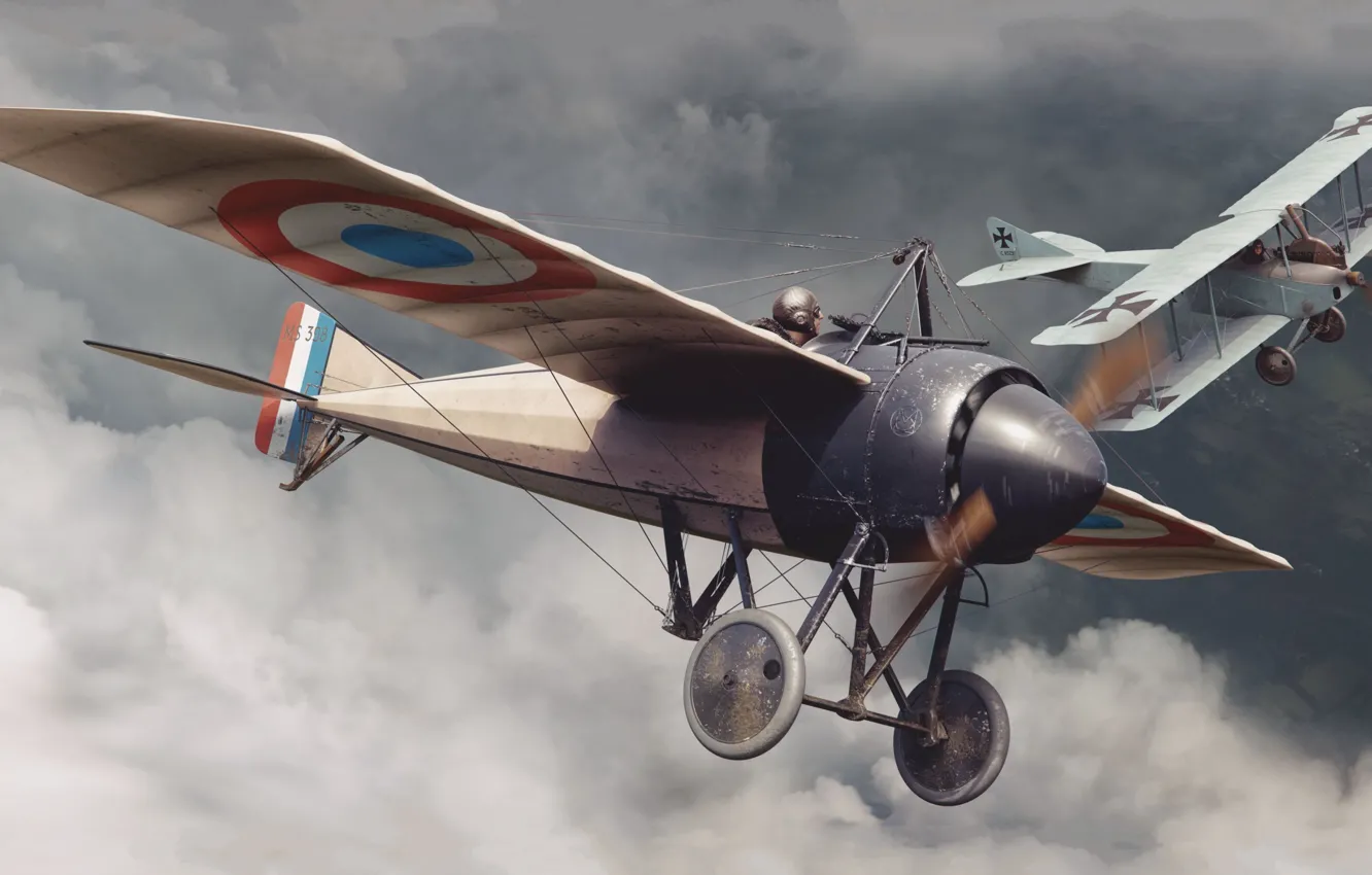 Photo wallpaper France, fighter, monoplane, reconnaissance aircraft, Piotr Forkasiewicz, World War I, Morane-Saulnier Type N