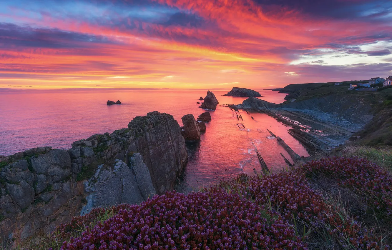 Photo wallpaper sea, sunset, shore