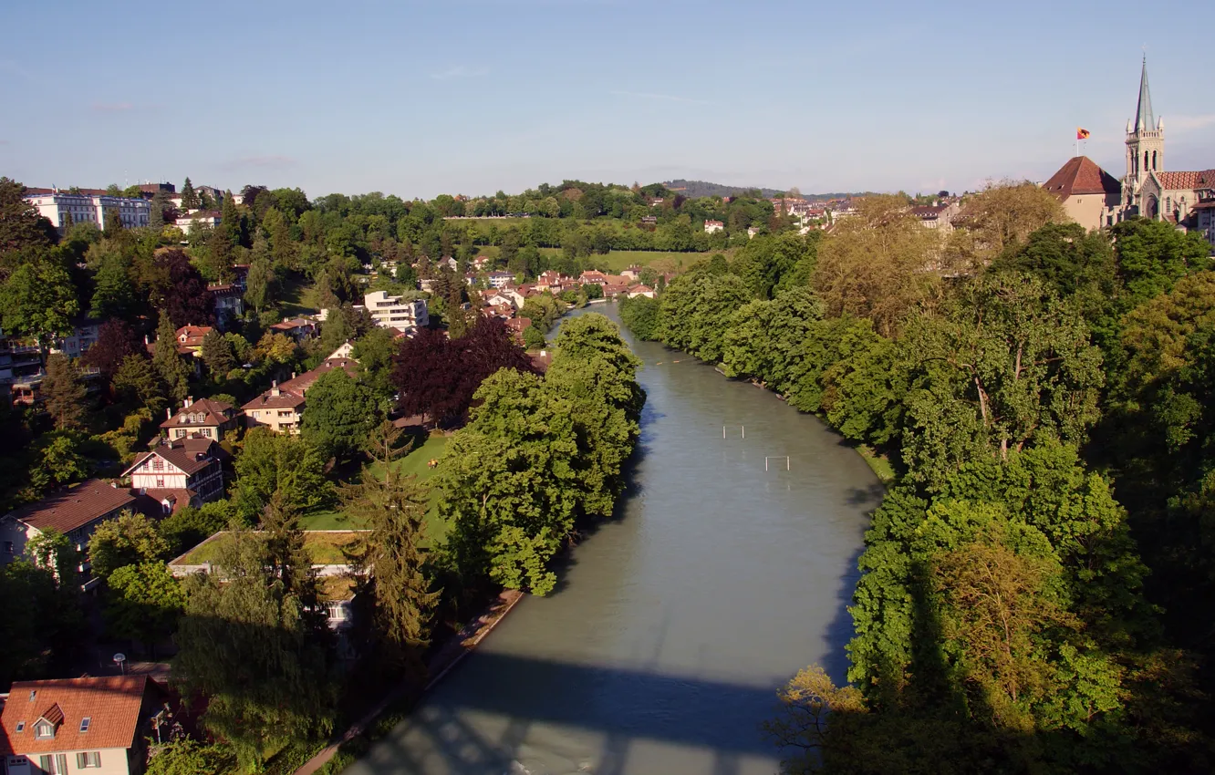 Photo wallpaper landscape, bridge, the city, river, Switzerland, Bern