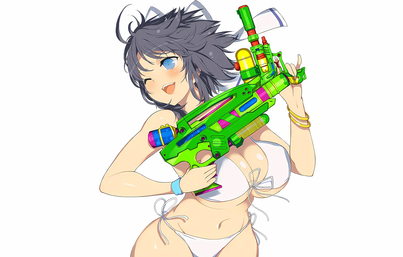 Photo wallpaper girl, sexy, cleavage, long hair, boobs, anime, blue eyes, beautiful