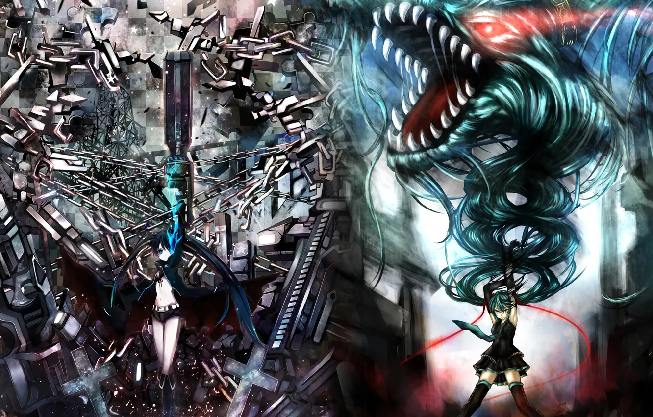 Wallpaper weapons, girls, dragon, anime, art, chain, vocaloid, hatsune ...