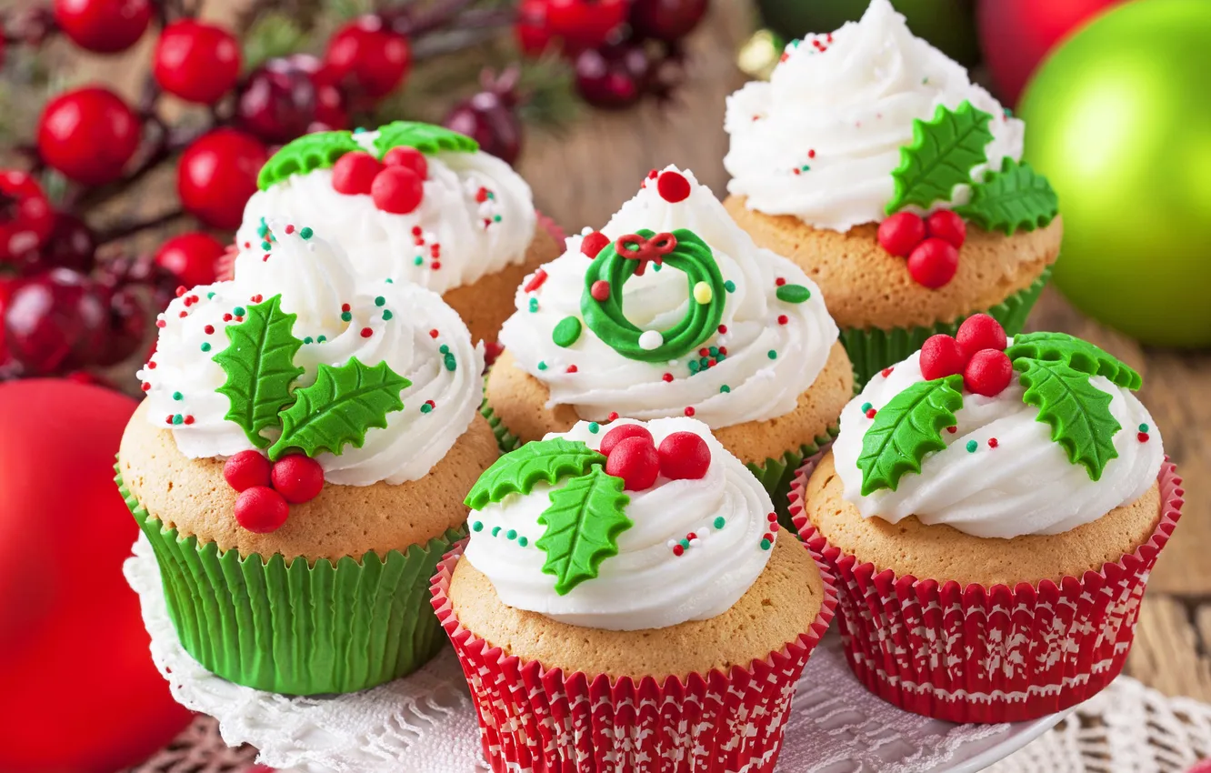 Photo wallpaper cakes, cupcakes, Christmas, cupcakes