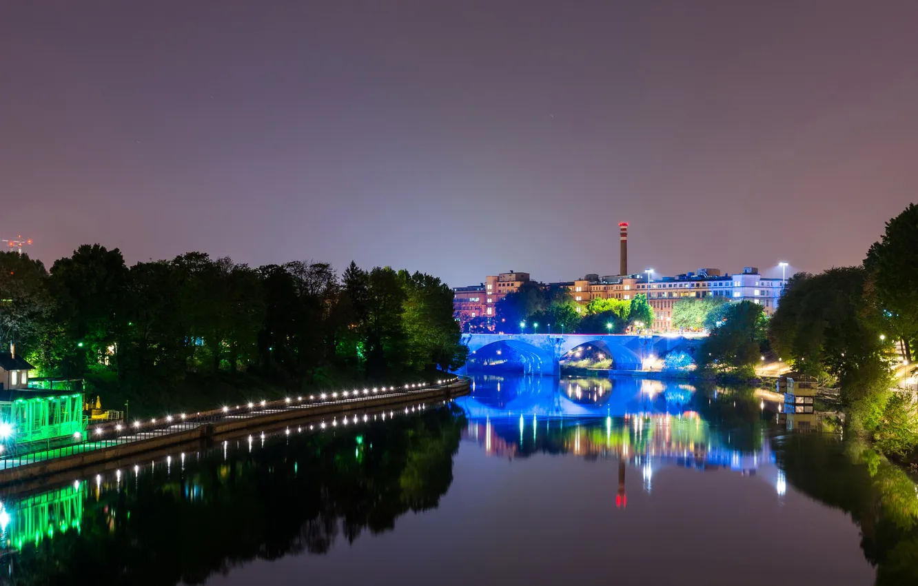 Photo wallpaper night, the city, river, photo, home, Italy, Turin