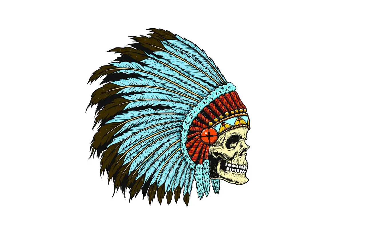 Photo wallpaper skull, grin, headdress Indian warrior, orbit