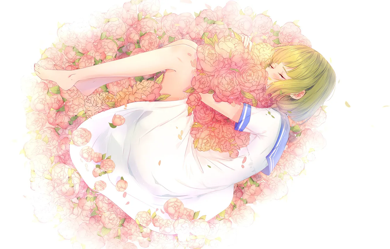 Photo wallpaper girl, flowers, anime, lies