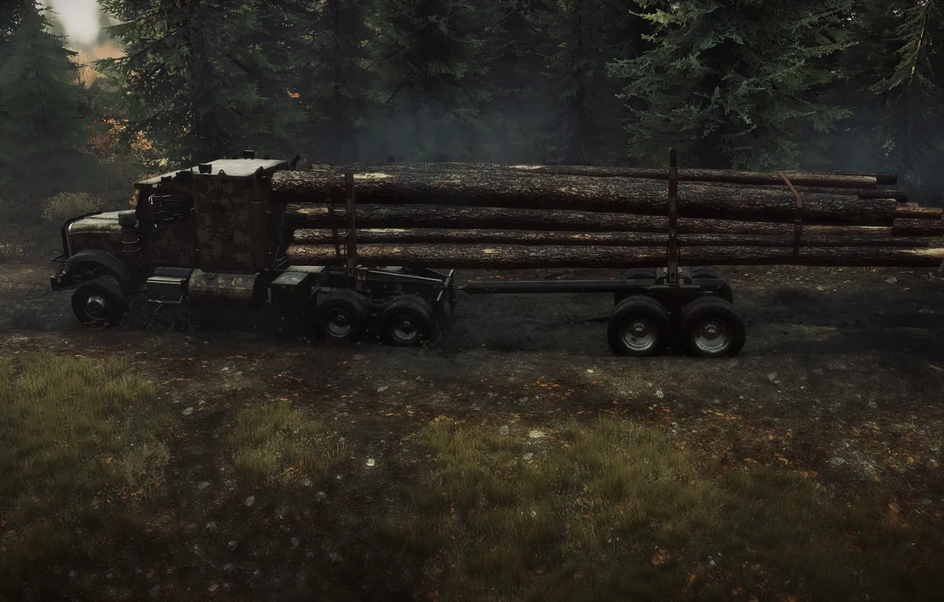 Photo wallpaper HDR, game, wood, truck, Michigan, logs, UHD, XBox One X