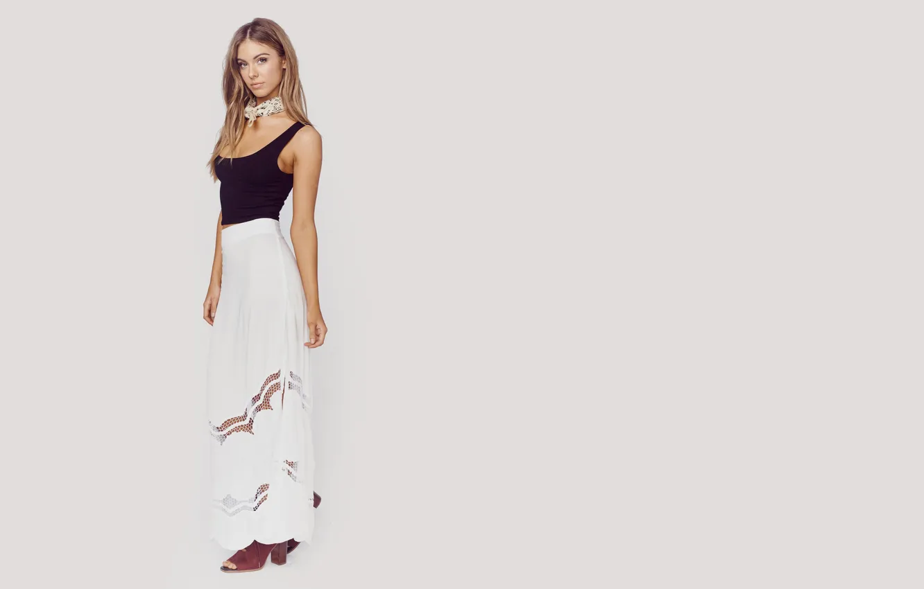 Photo wallpaper girl, young, beautiful, model, skirt, T-shirt, shawl