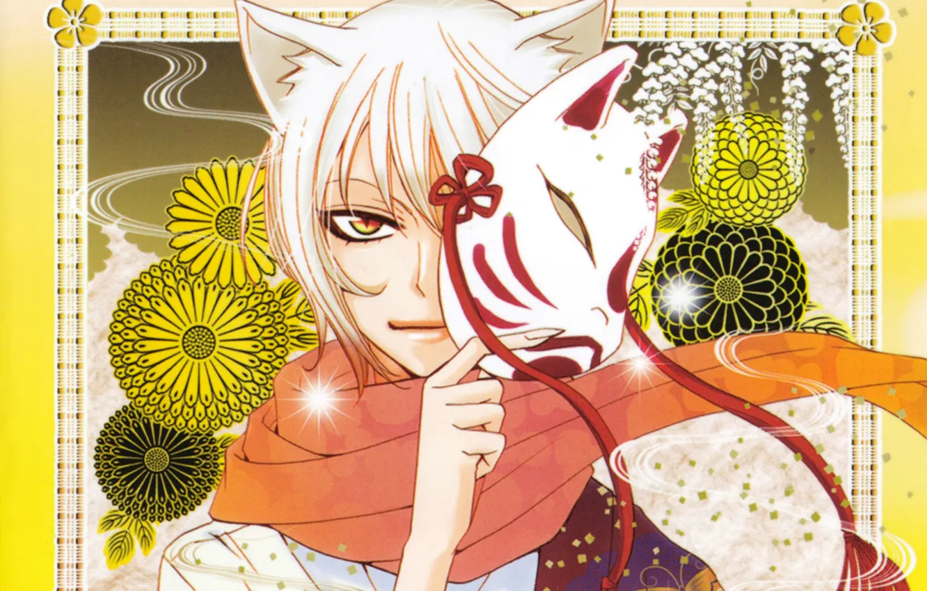 Photo wallpaper look, pattern, mask, ears, the demon-Fox, red scarf, tomoe, kamisaa the hajimemashita