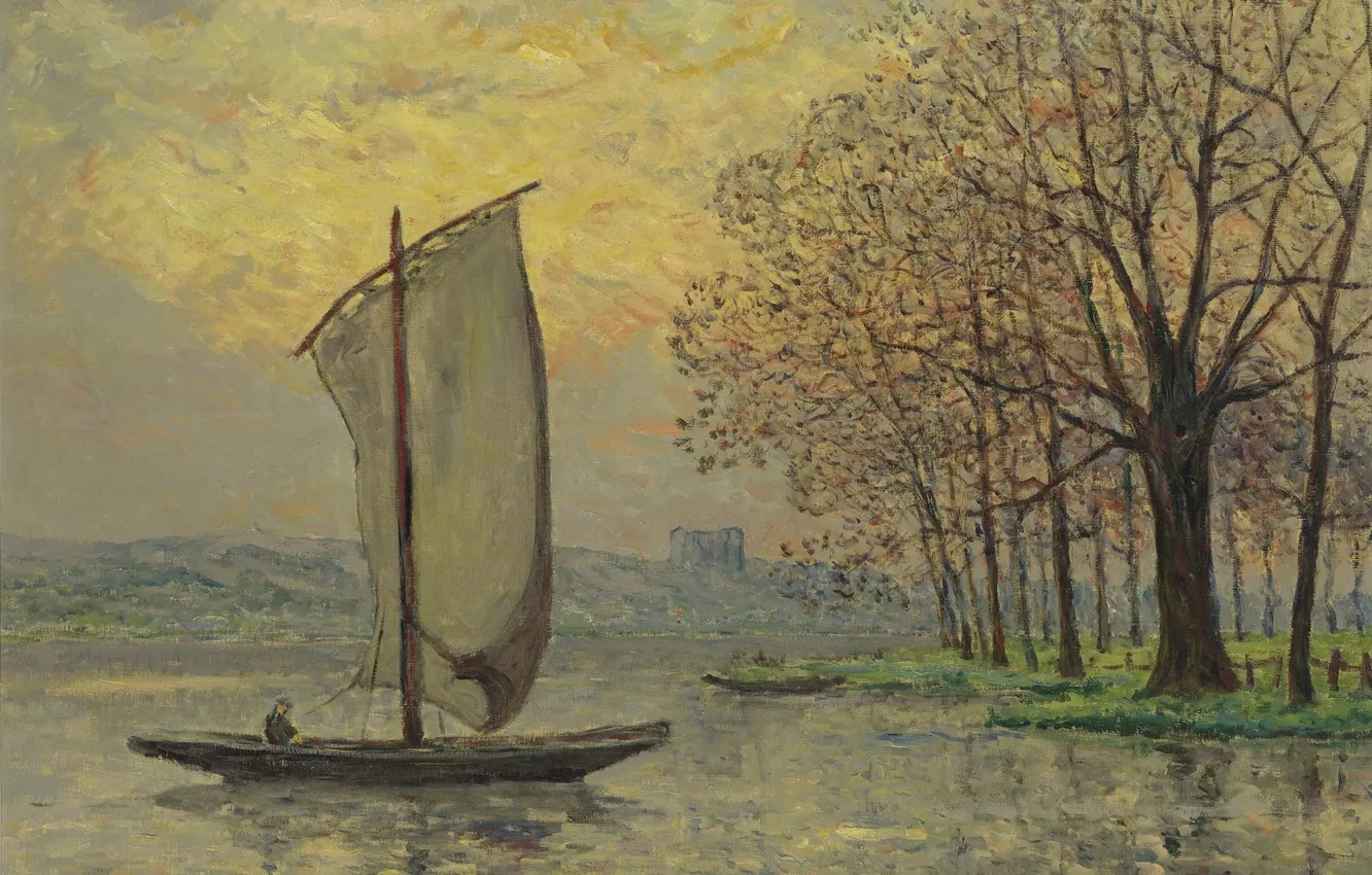 Photo wallpaper landscape, boat, picture, sail, 1910, Maxime Maufra, Maxim Mora, The Banks Of The Loire