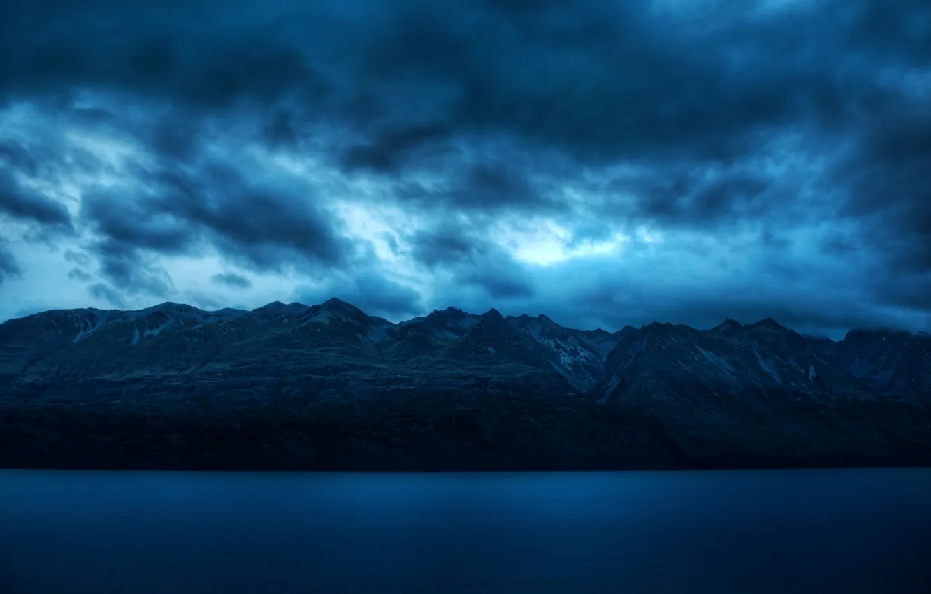 Photo wallpaper sea, the sky, water, clouds, landscape, mountains, blue, nature