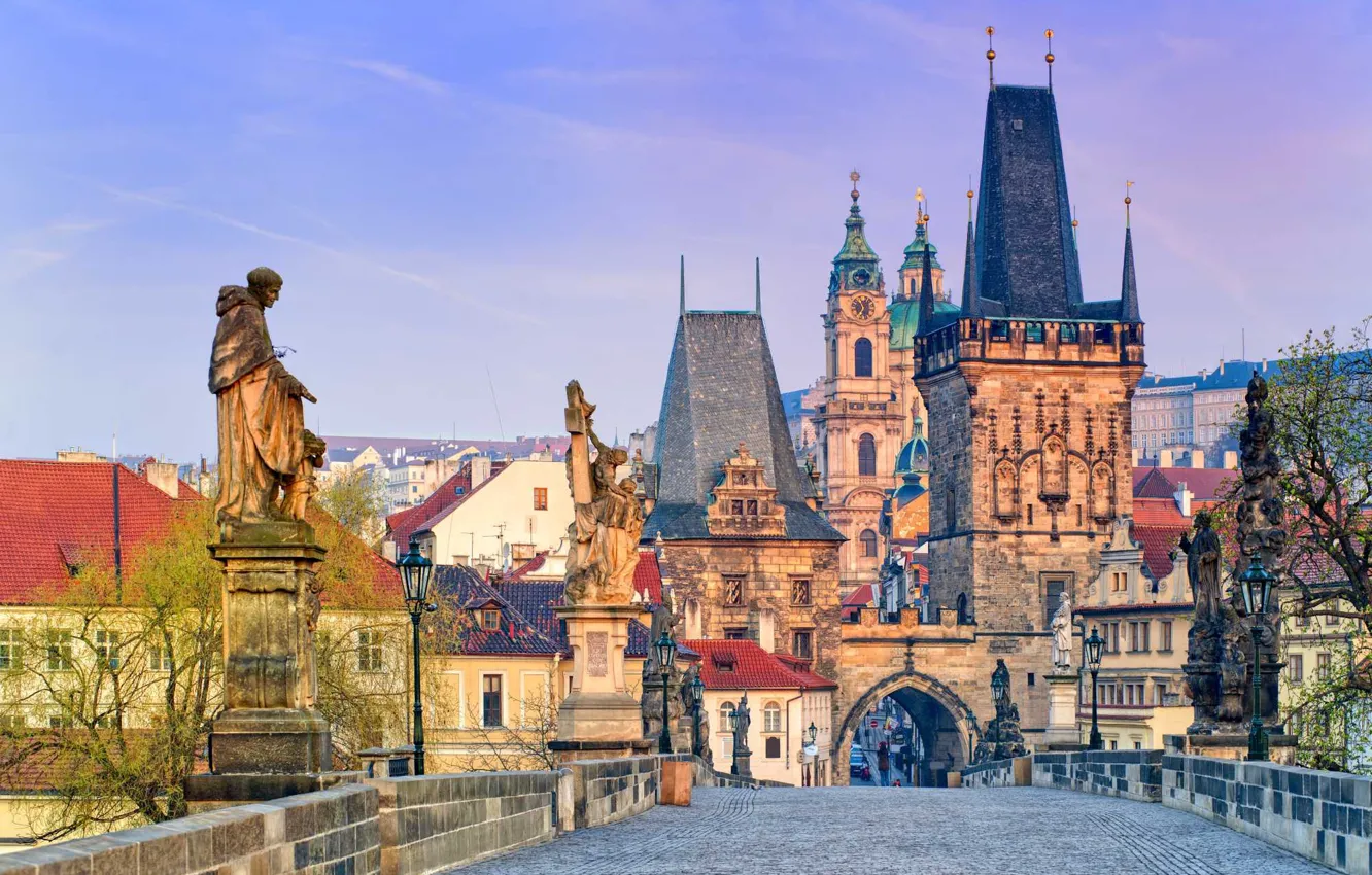 Photo wallpaper Prague, Czech Republic, Cathedral, sculpture, Charles bridge, Prague castle