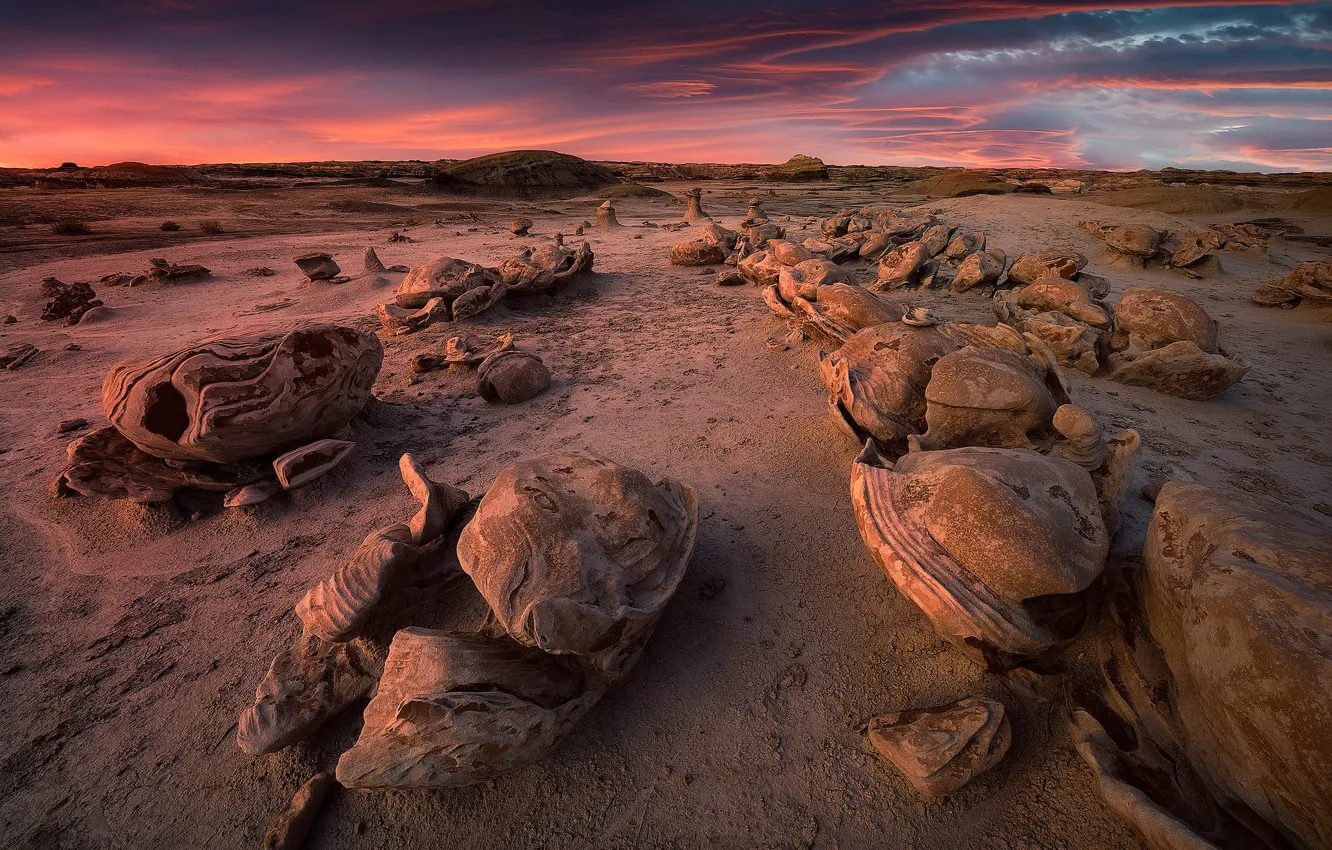 Photo wallpaper the sky, clouds, nature, stones, morning