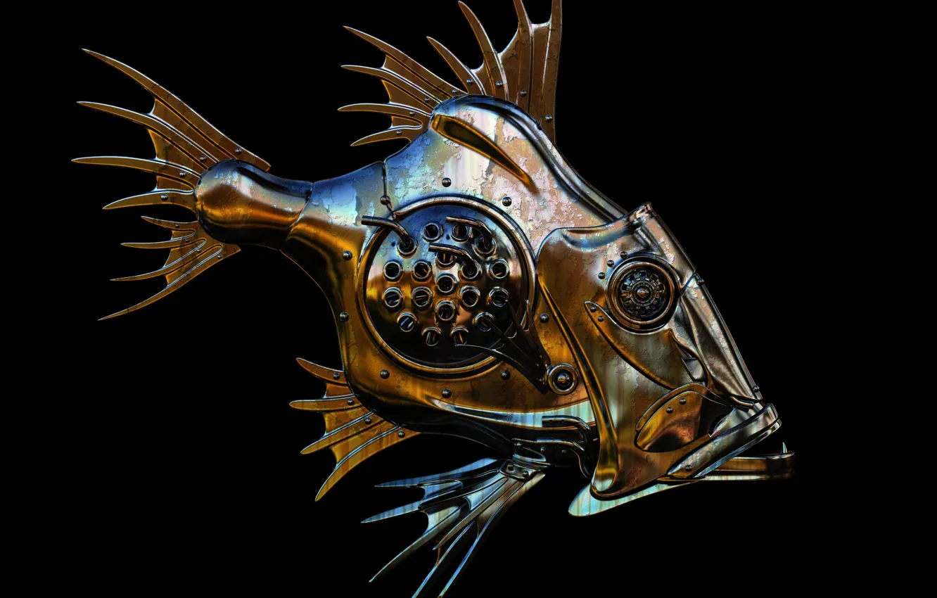 Photo wallpaper metal, fish, form