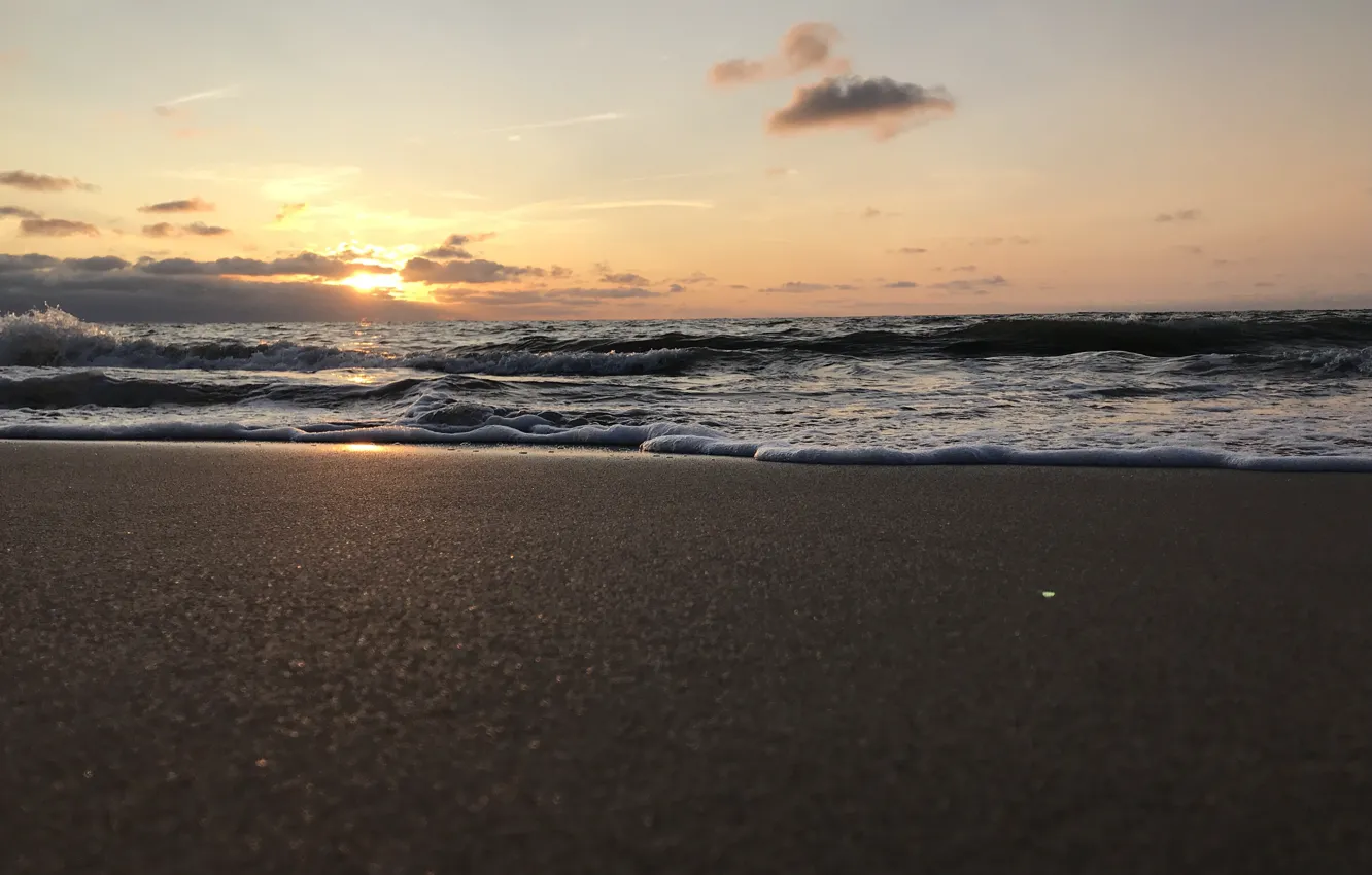 Photo wallpaper sand, sea, beach, sunset, Baltika
