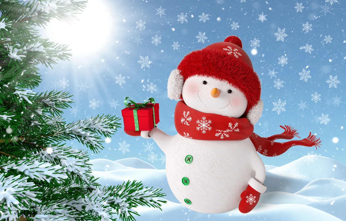 Photo wallpaper winter, snow, snowflakes, new year, Christmas, snowman, Christmas, winter