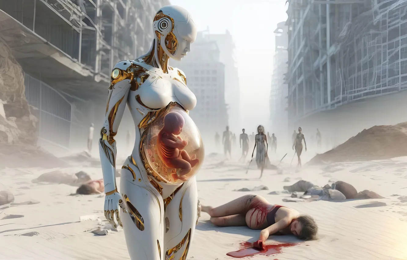 Photo wallpaper look, children, the city, death, street, body, robot, the situation