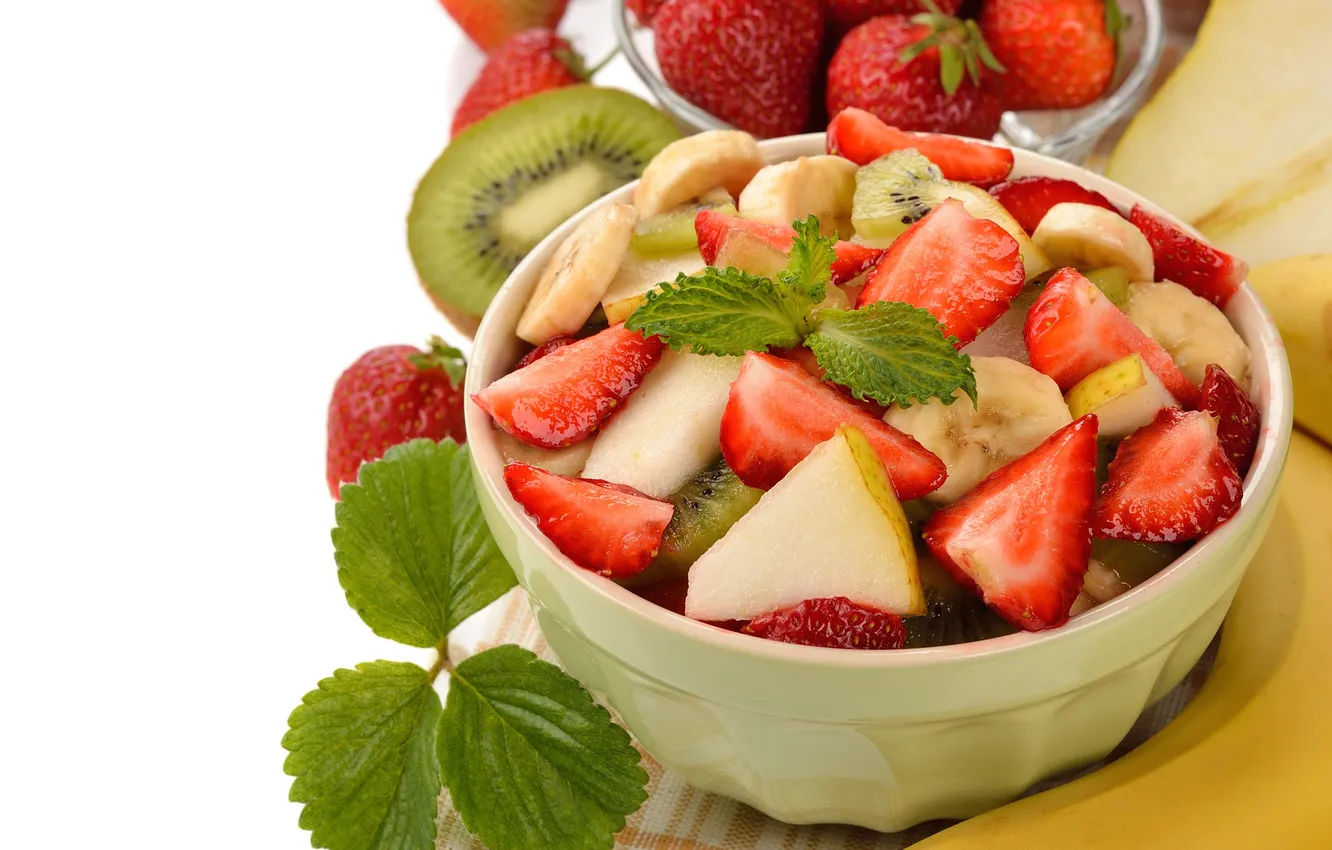 Photo wallpaper apples, apple, kiwi, strawberry, bananas, dessert, banana, strawberry