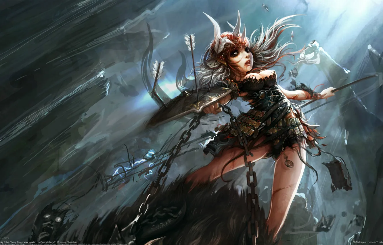 Photo wallpaper chain, girl, shield, arrows, Lei Chang