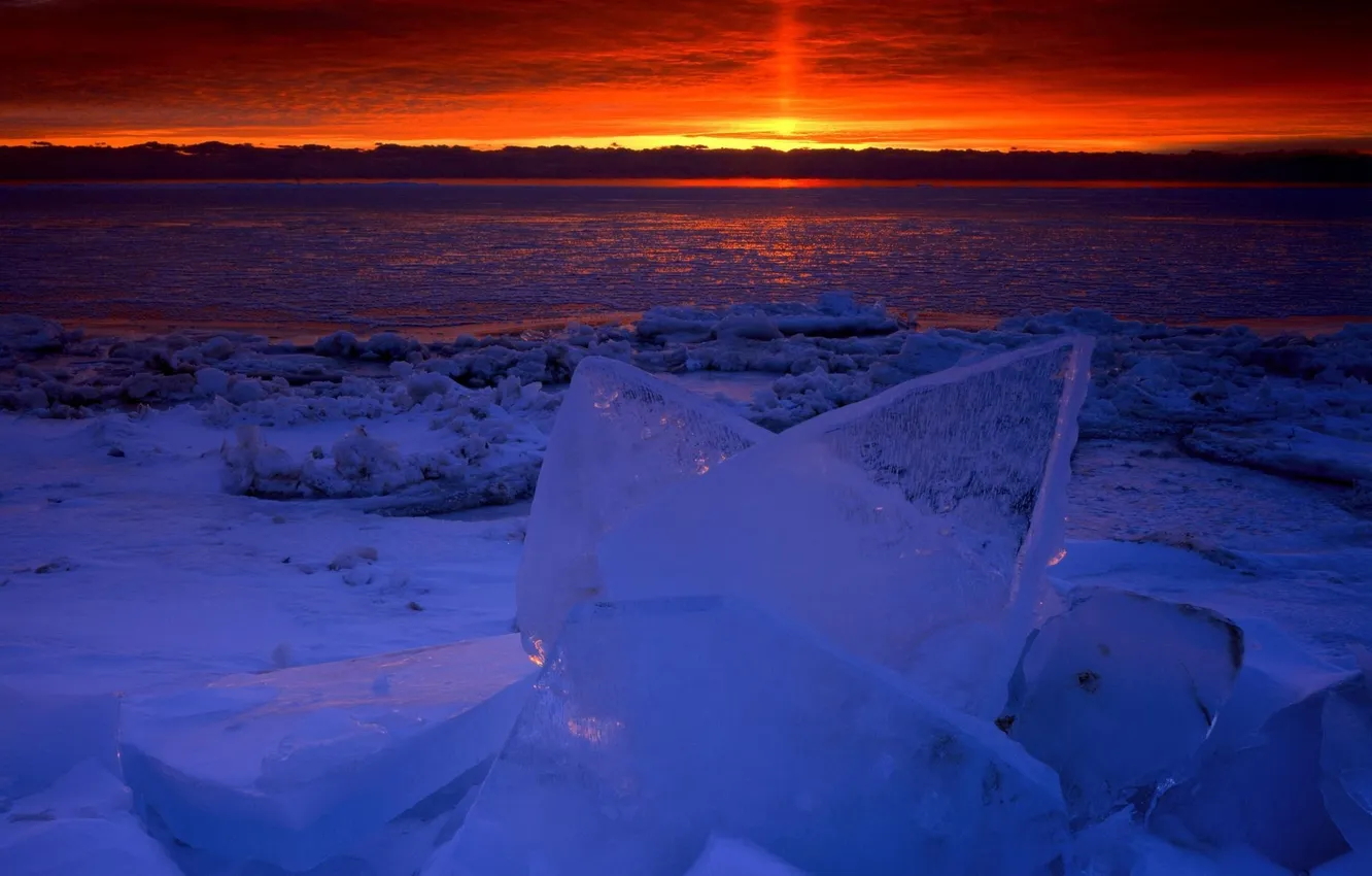 Photo wallpaper ice, water, sunset