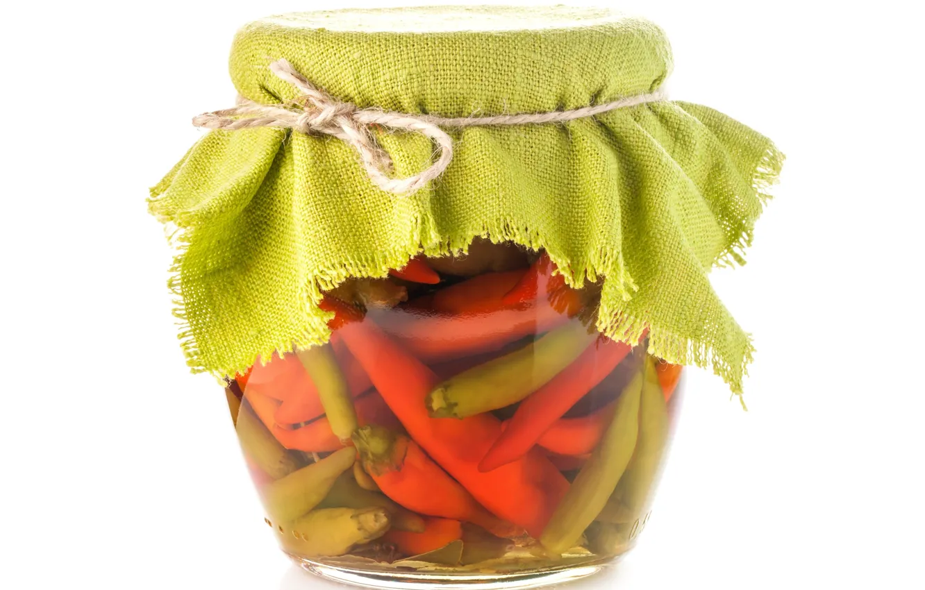 Photo wallpaper Bank, white background, still life, vegetables, hot pepper, pickles, conservation