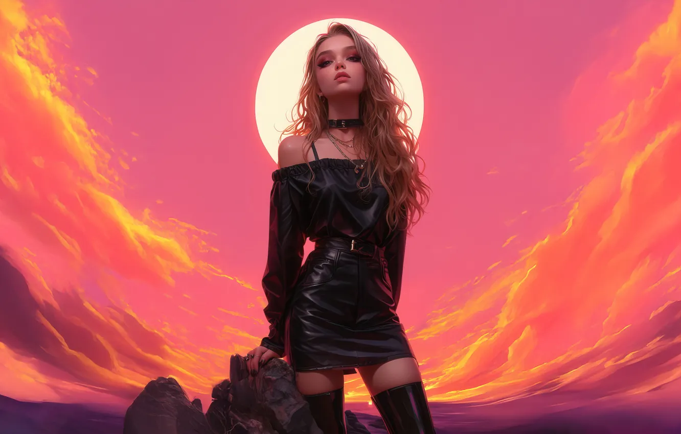 Photo wallpaper girl, black dress, moody