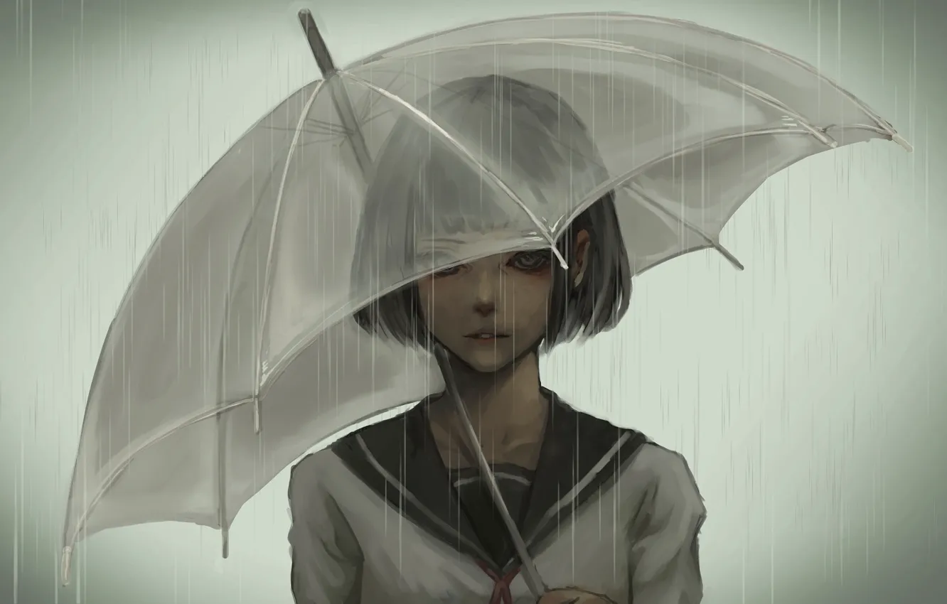 Photo wallpaper girl, rain, umbrella