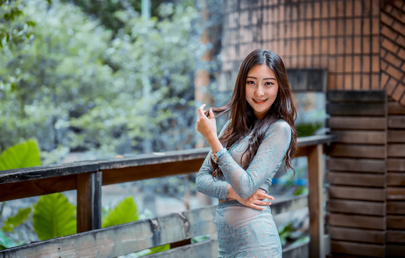 Photo wallpaper look, girl, smile, sweetheart, hair, Asian, bokeh