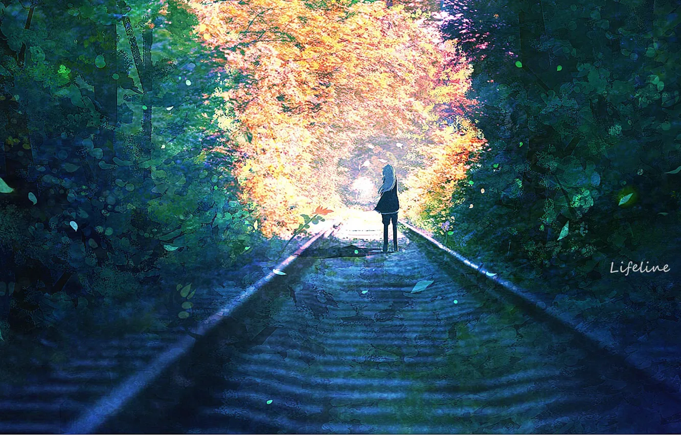 Photo wallpaper girl, nature, rails, by Lifeline