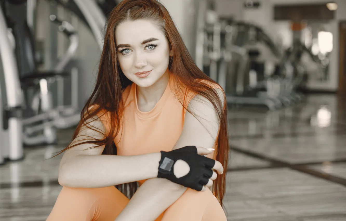 Photo wallpaper pose, gym, model, fitness, look, stretching