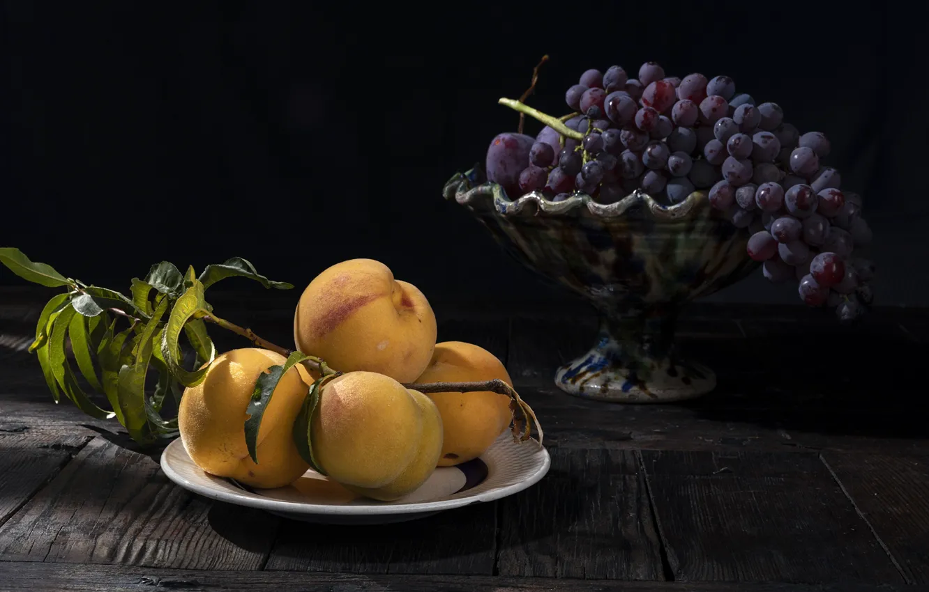 Photo wallpaper light, grapes, fruit, apricots