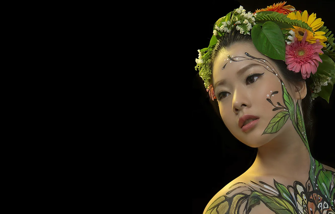 Photo wallpaper girl, portrait, Asian, body art, body painting, hani nguyen