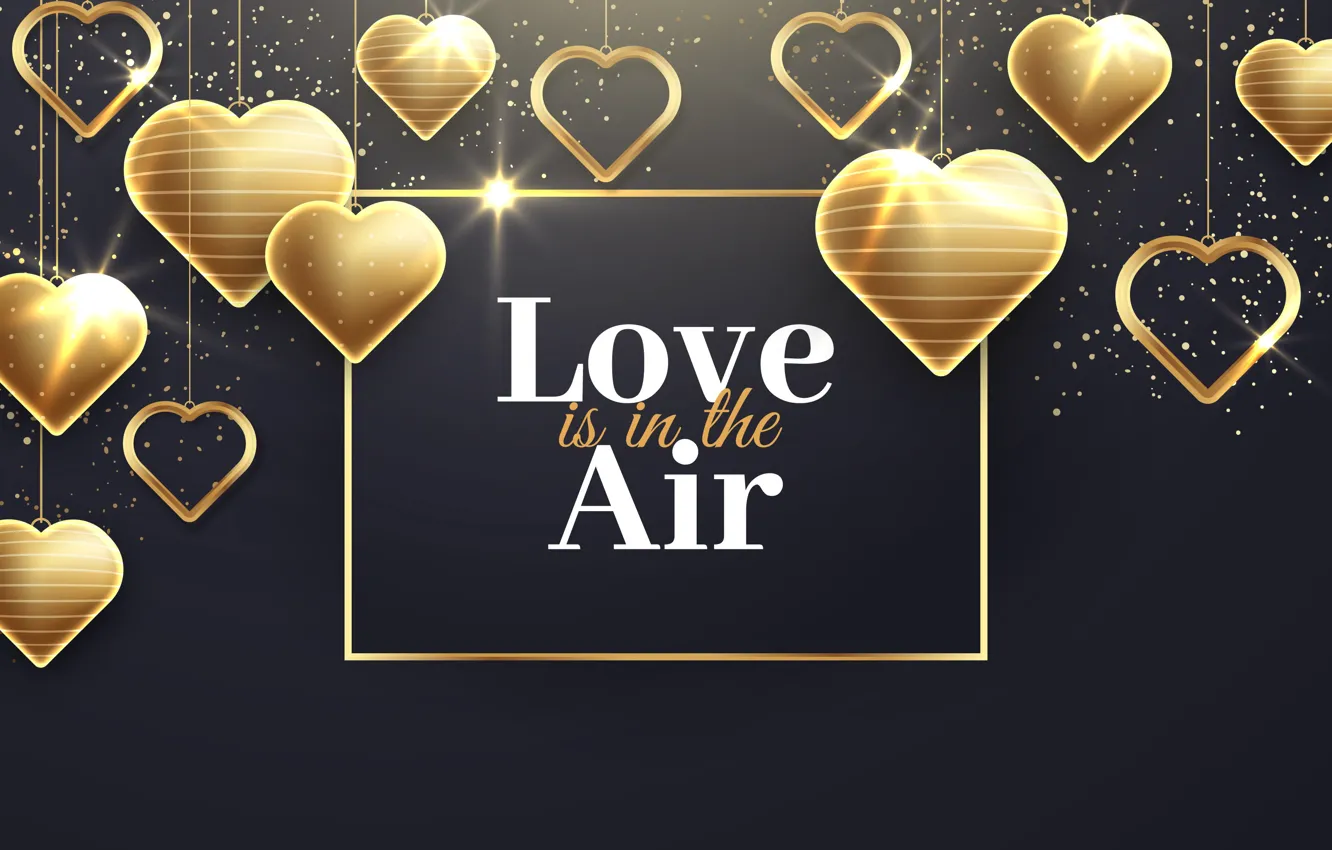 Photo wallpaper love, romance, heart, hearts, golden, love, Valentine's day, romantic